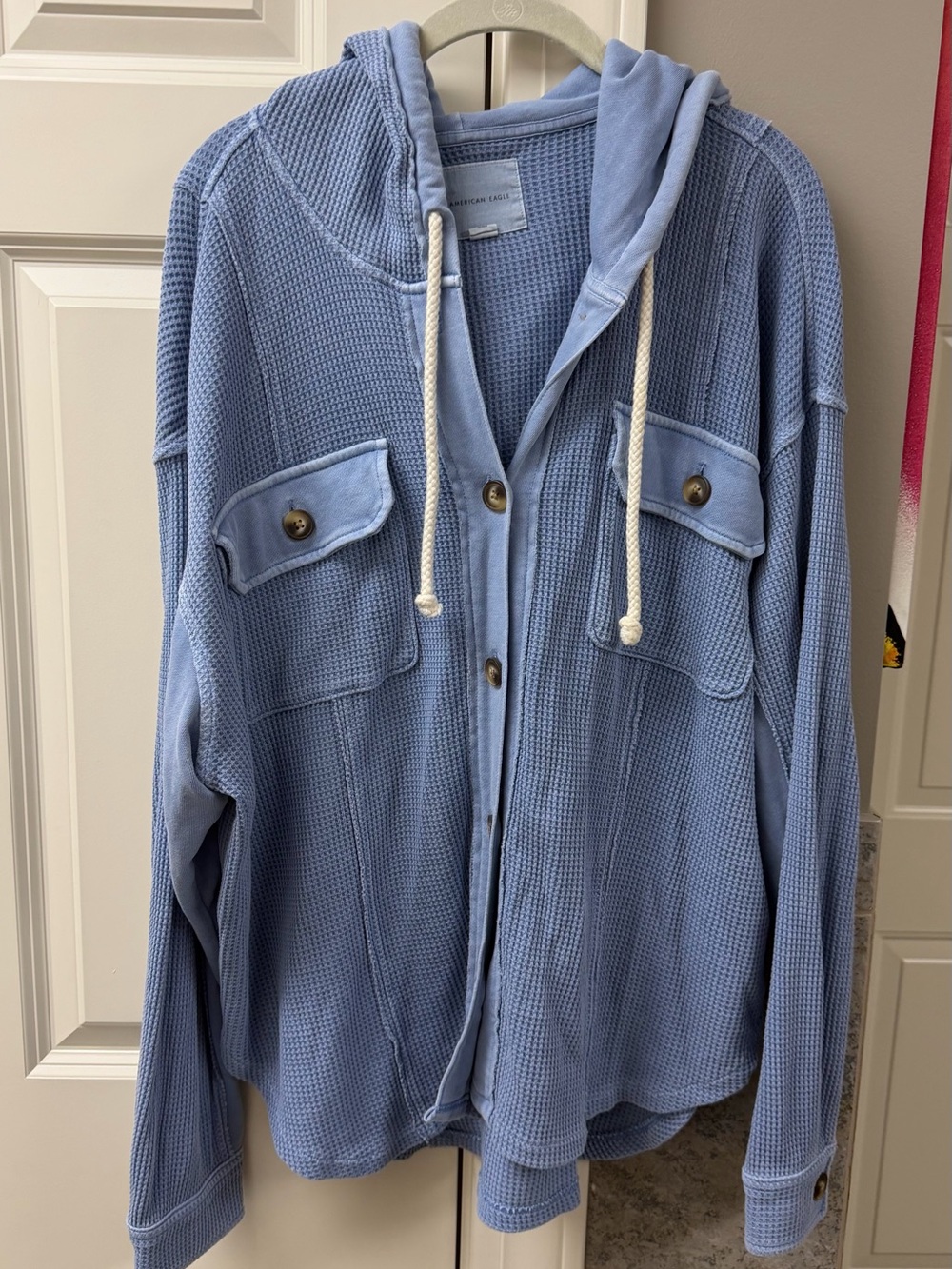 American Eagle Outfitters Light Blue Waffle Knit Hoodie